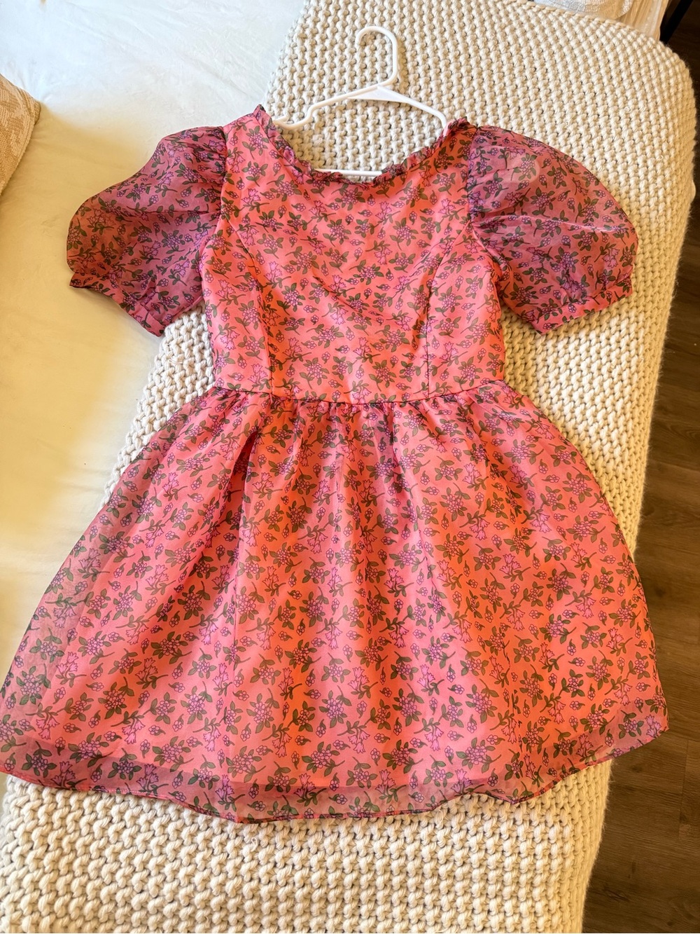 Lost + Wander Floral Puff Sleeve Babydoll Tulle Scoop Back Mini Dress Size Small
